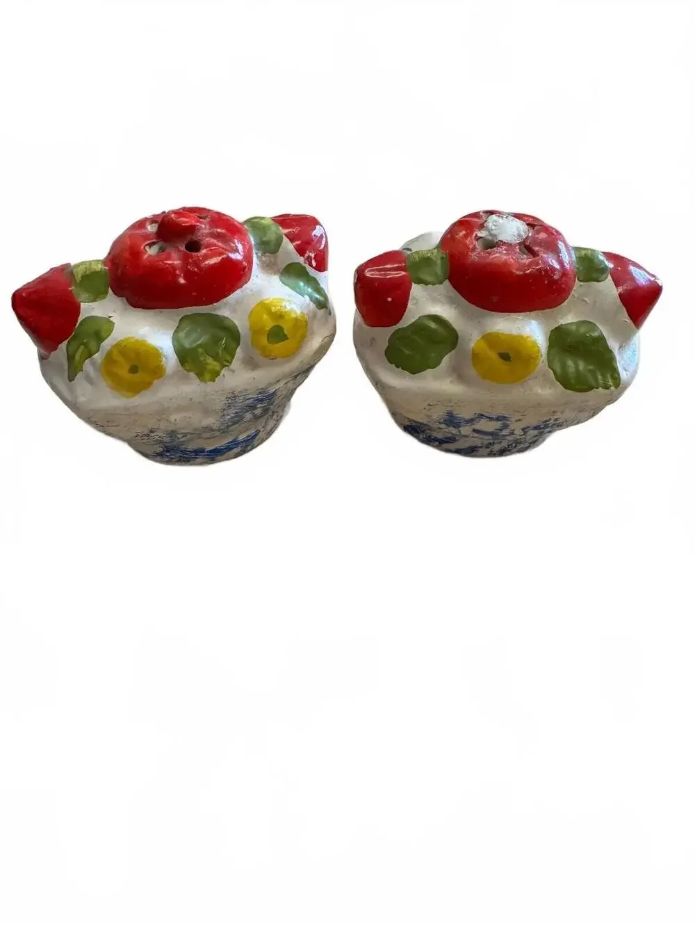 Vintage Chalkware Fruit Basket Salt and Pepper Shakers Set